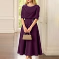 thumbnail image 2 of Afdoent Women's Dresses Elegant Solid Color Waist Cinching Short Sleeve Dress Of The Bride/Groom Party Travel Outfits, 2 of 7
