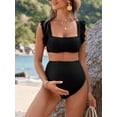 thumbnail image 4 of BadPiggies Maternity Swimsuit Two Piece Square Neck Padded Bathing Suit Pregnancy Swimwear Beach Wear (S, Black), 4 of 8