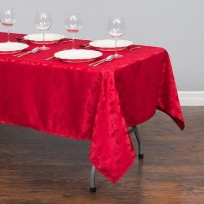 60 x 126 in. Rectangular Falling Lilies Damask Tablecloth Red