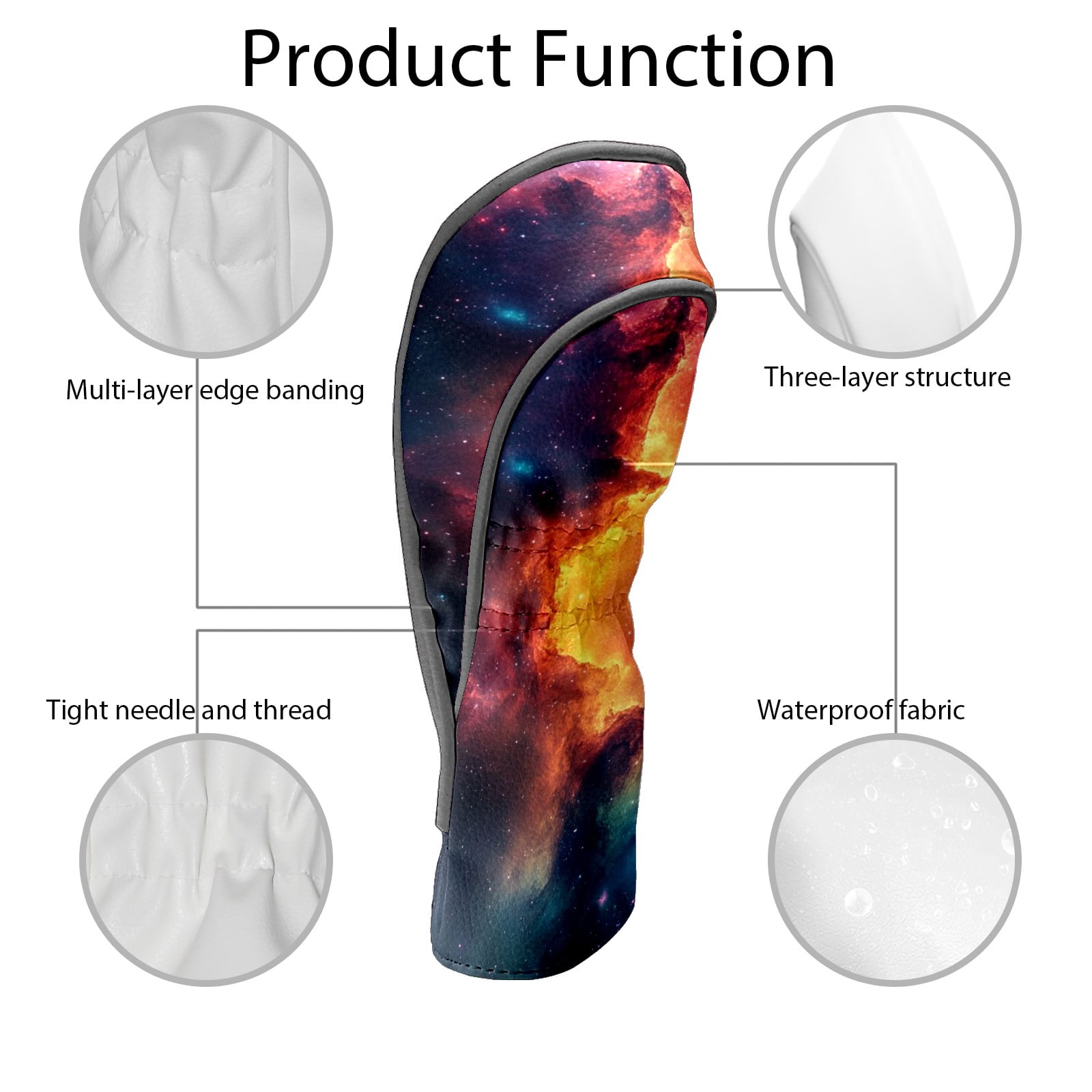Golf Club Head Covers - Aurora Design, PU Leather, Waterproof, Fits Fairway Woods/Hybrid, Unisex, Fits Most Brands
