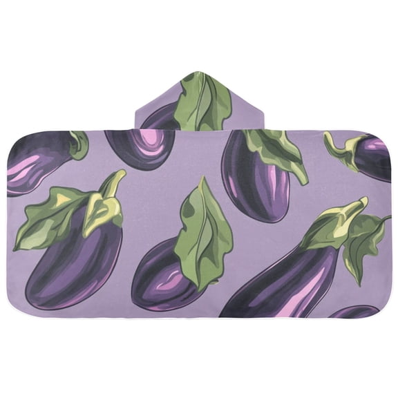 Playful Eggplant Design Hooded Beach Towel Kids Bath Towels Quick Dry for Pool Swiming 50" x 23.5" Microfiber Soft Bathrobe