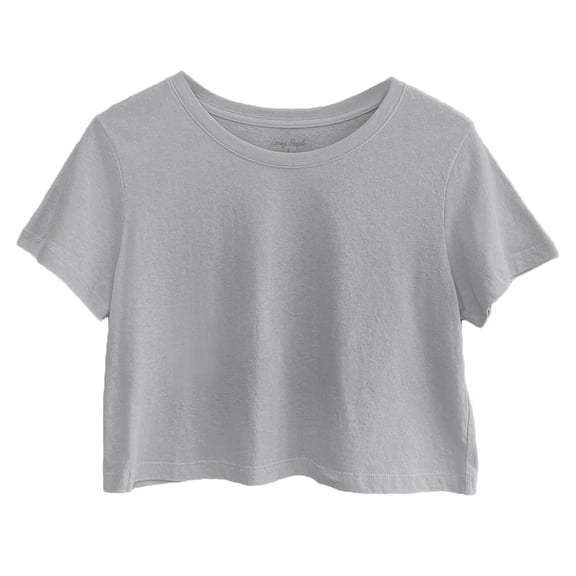 Women's Boxy Crop Top Round Neck Short Sleeve Casual 100% Cotton Cropped Tee T-Shirt, Silver, X-Large