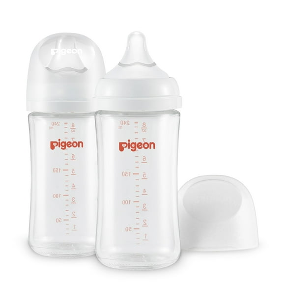 Biberón de vidrio para lactancia PIGEON, cuello ancho, 240 ml, anticólico, x2