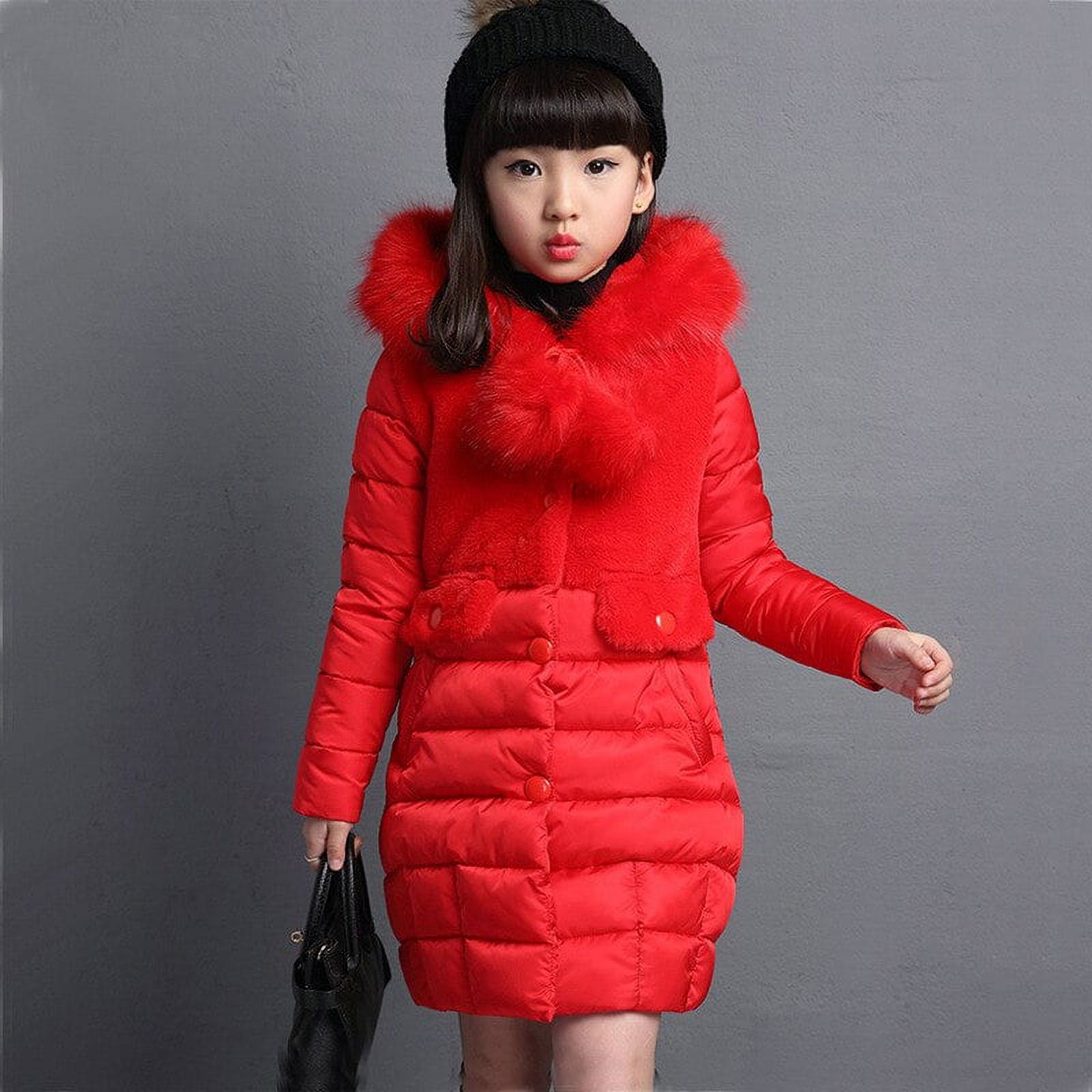 Teenage Girls Warm Fur Winter Long Jacket Fashion Thick Kids Hooded ...