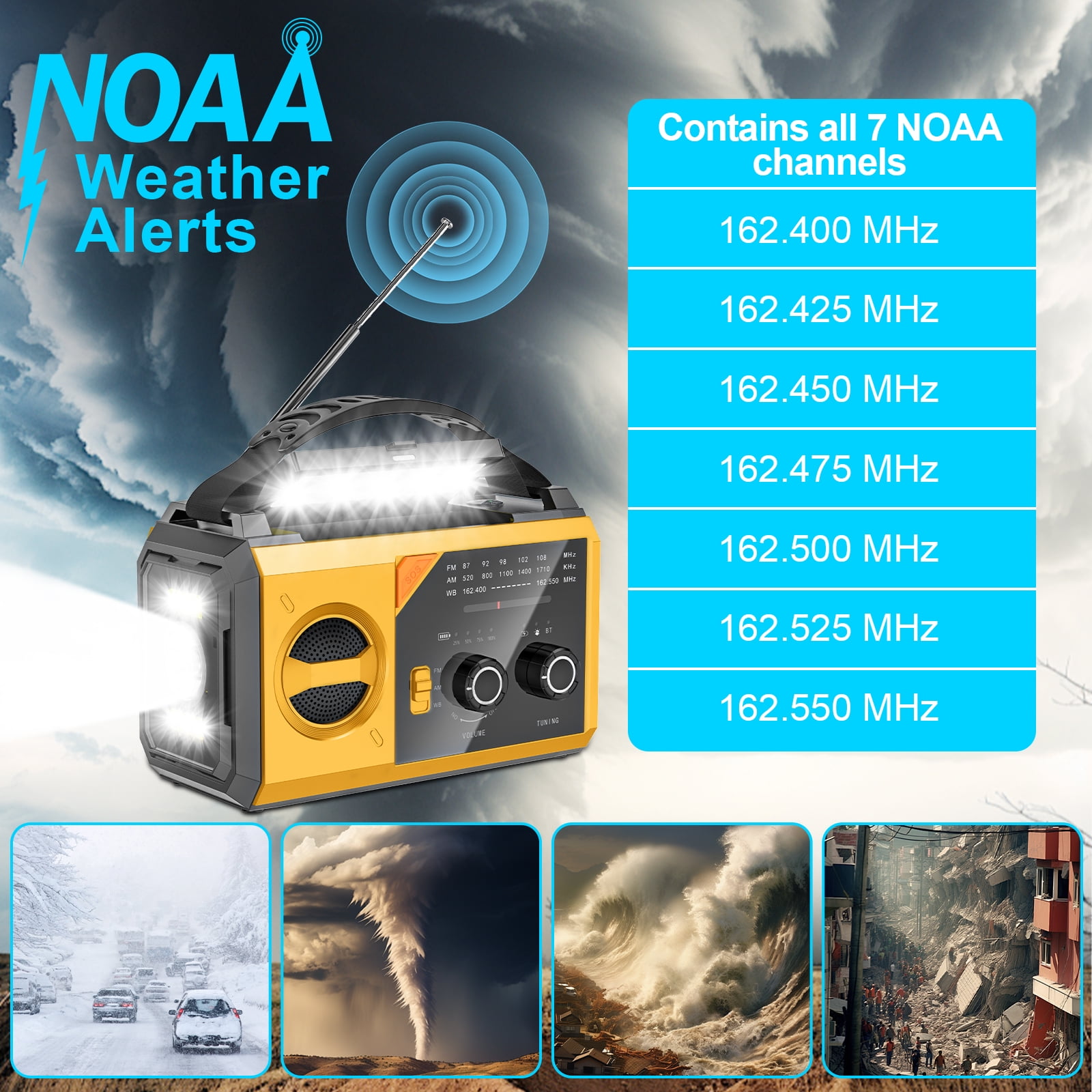 JOUALY 20000mAh Emergency Radio,Hand Crank Weather Radio with Battery Powered and Fast Charging, NOAA/AM/FM Portable Solar Radio with SOS Alert Flashlight, Outdoor Survival Gear