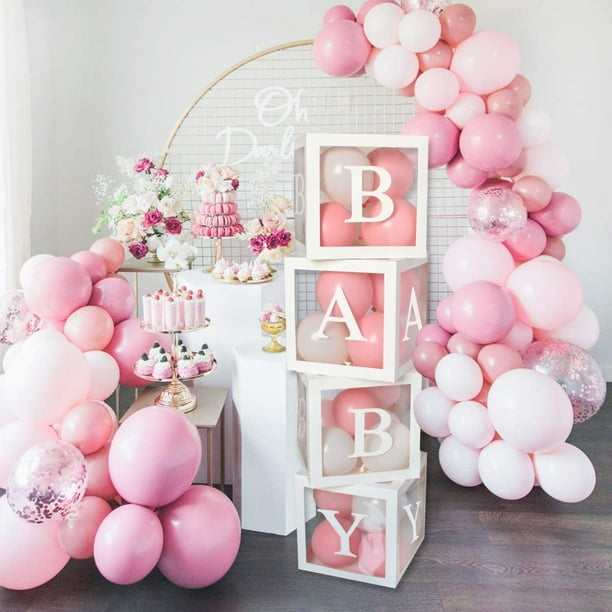 BUTORY DIY Cajas Cuadradas Transparentes Blancas con 30 Letras BABY+A-Z, Cajas de Globos para Baby Shower, Telón de Fondo Cumpleaños Party Supplies