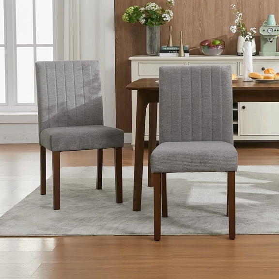 Upholstered Dining Chairs Set of 4,Button Tufted Parsons Chairs with Wood Legs and Padded Seat,Modern Fabric Side Chairs for Dining Room Kitchen,Gray
