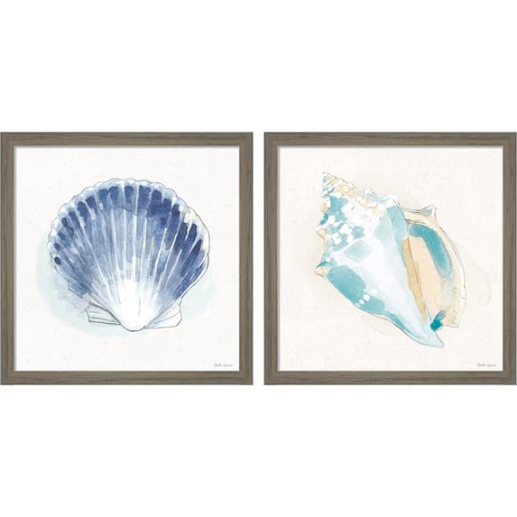 Great Art Now Seaside B by Beth Grove, 2 Piece Framed Art Set Each 13"W x 13"H