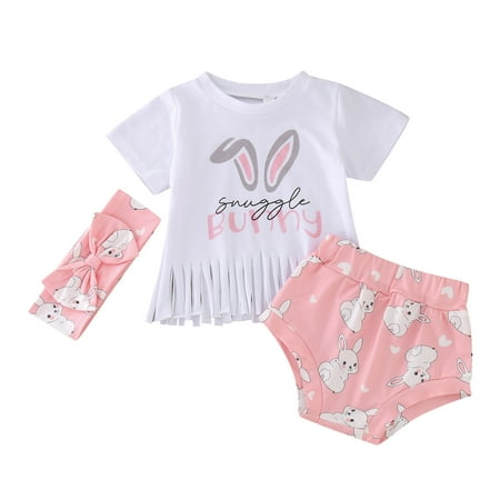 

KI-8jcuD Baby Girl Clothes Toddler Girls Easter Short Sleeve Letter Tassels T Shirt Pullover Tops Rabbit Printed Shorts Outfits Gift For A Baby Girl Girls 5 Clothes Set New Born Babies Baby Wrap And