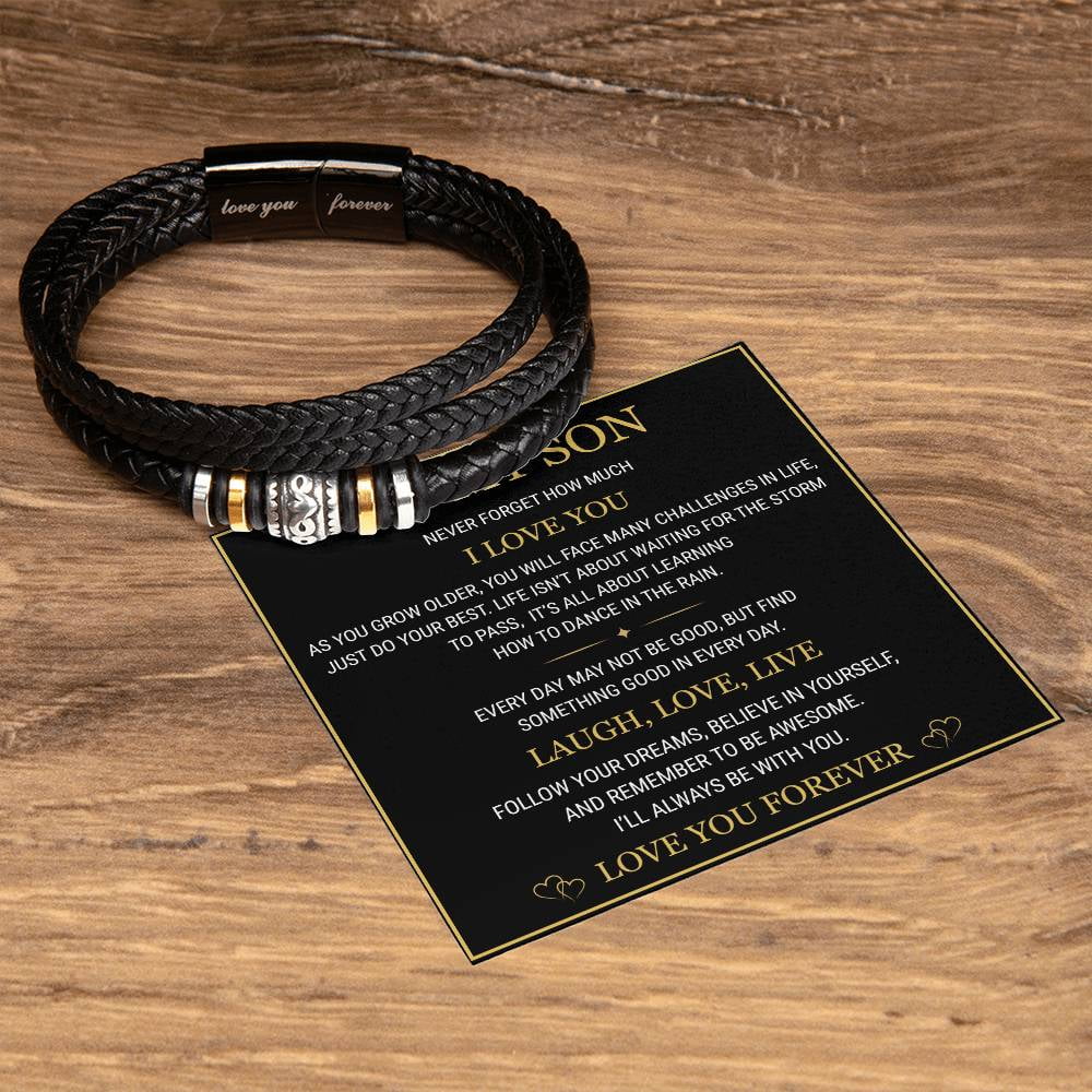 To My Son - Love You Forever Bracelet, Jewelry for Men with Heartfelt Message Card for Birthday, Graduation, or Christmas, Sentimental Gift from Mom or Dad