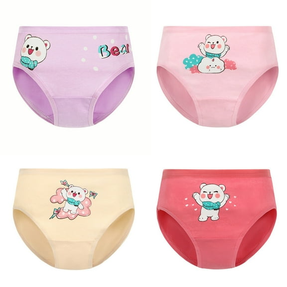 4Pcs/Pack Little Girls Underwear Briefs Panty Cartoon Pattern Soft Breathable Elastic Cotton Girls Briefs