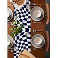 thumbnail image 3 of Table Runner 90 Inches Long for Kitchen Dining, Navy Blue White Checkered Dresser Scarf Farmhouse, Dining Table Decorations for Wedding/Parties, Modern Irregular Geometric 13 x 90 In, 3 of 9