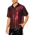 thumbnail image 4 of INSPIRE CHIC Sequin Polo for Men's Contrast Color Collar Short Sleeved Party Disco Polo Shirts M Red, 4 of 4