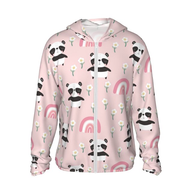 Fotbe Cute Cartoon Panda Chaqueta con Protección Solar UPF 50+ para Hombre y Mujer, Camisa con Capucha y Bolsillos-Large