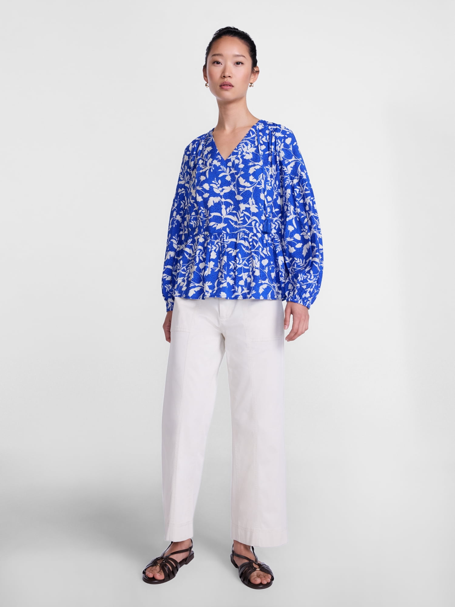 Scenario Women's and Women's Plus Gathered Yoke Blouse with Long Sleeves, Sizes XS-4X