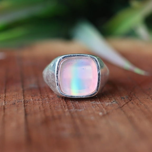 Pink Aura Opal Ring, 925 Sterling Silver Ring, Handmade Jewelry, Men's Signet Ring, Genuine Ring, Minimalist Ring, Boho Ring, Gift For Her**