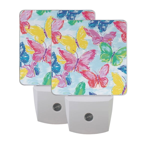 Colorful Butterflies LED Night Light with Smart Sensor Plug Into Wall Dusk to Dawn 2 packs