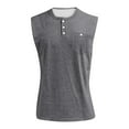 thumbnail image 4 of Evdexr Mens Tank Top Trendy Big and Tall Sleeveless Vintage Henley Gym Workout Tanks Solid Plain Relaxed Fit Tee Summer Lapel T-Shirt with Pockets Dark Gray L, 4 of 5