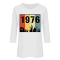thumbnail image 2 of Uootdi Hauts pour Femmes Manches 3/4 Col Rond Imprimé Arc-en-Ciel Rétro 1976 Coupe Décontractée T-Shirts Nostalgiques d'Été Cadeau, 2 of 5