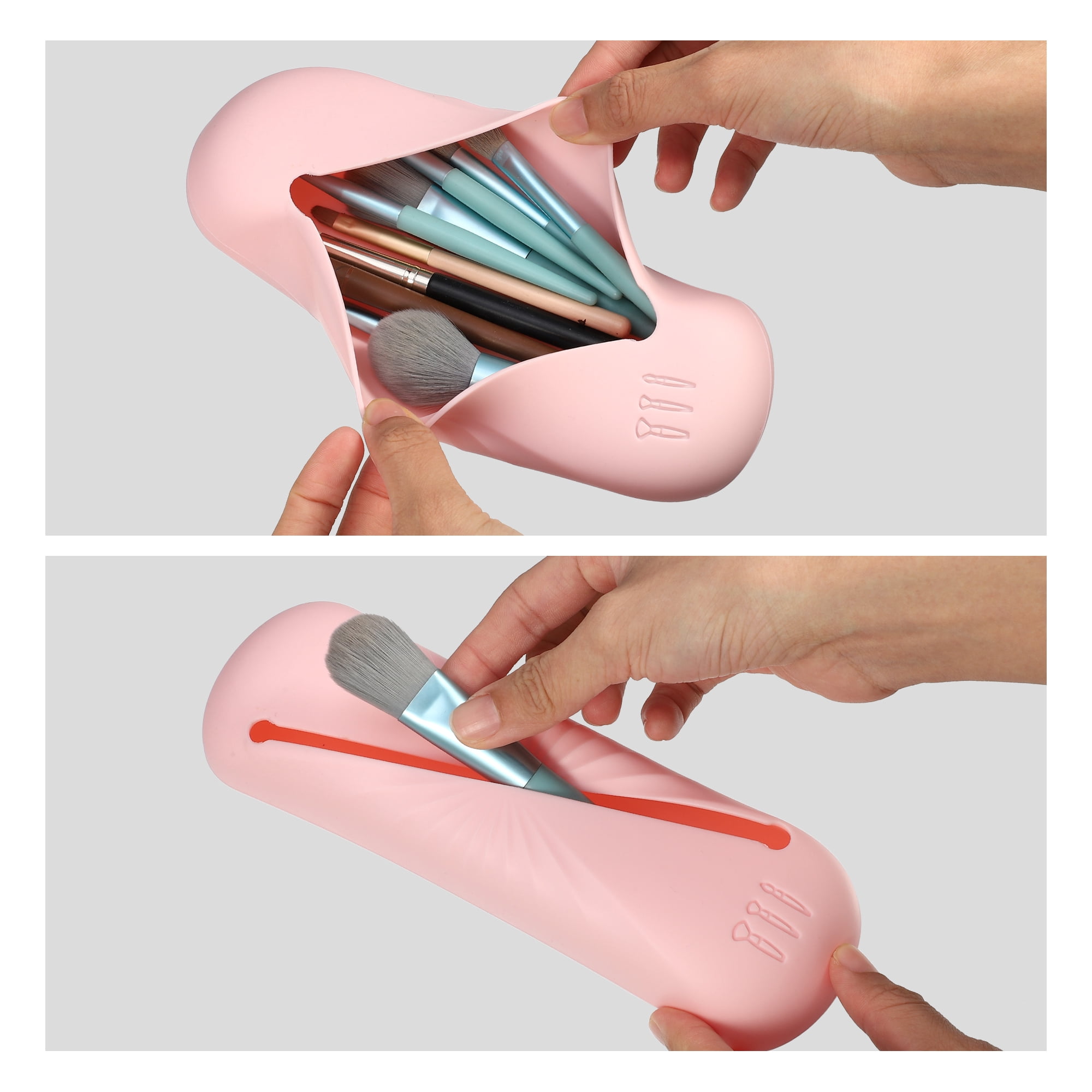 Unique Bargains 2Pcs Travel Makeup Bag Makeup Organizer Bag Silicone Portable Pink