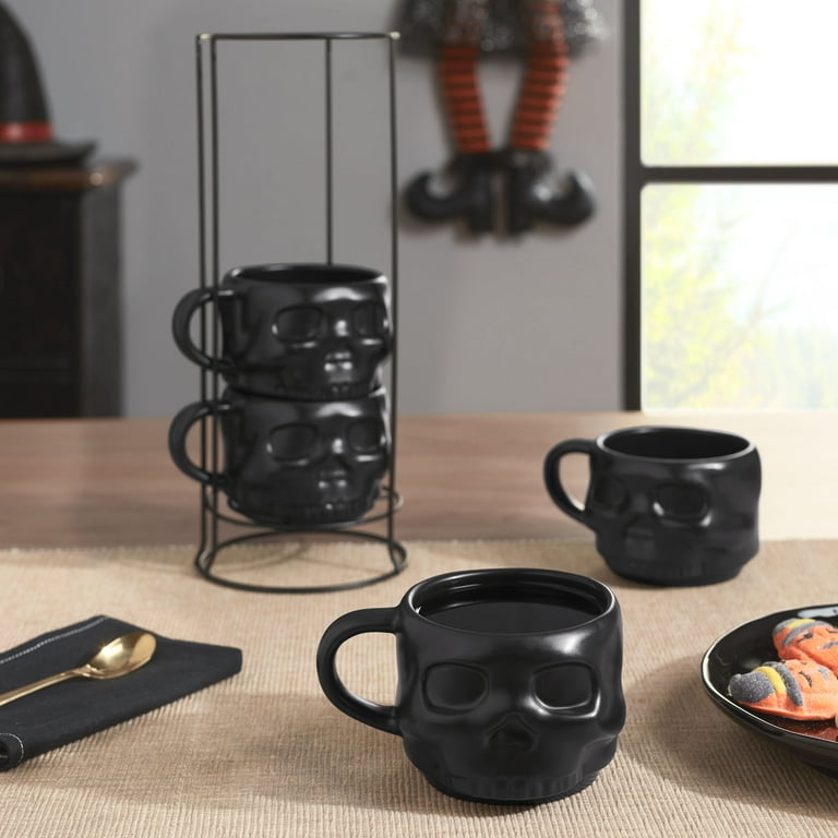 Set of 4 Matte Black Glass Skull-Shaped Drink Cups – MyGift