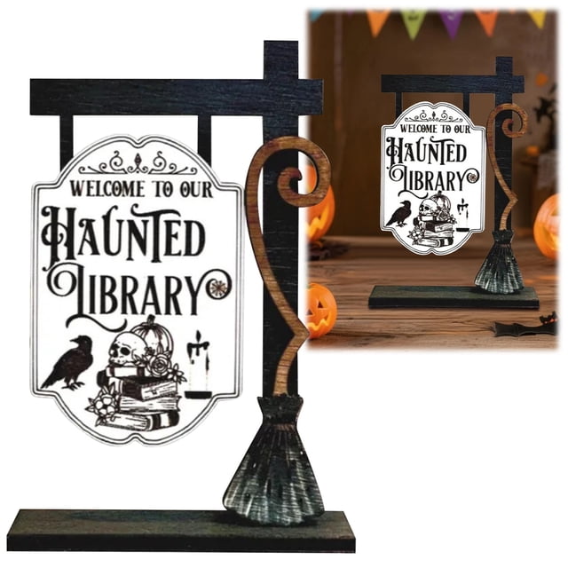 WHEANG Library Bookshelf Sign Decor Wooden Signpost With Ladder Library Decor Custom Name Bookshelf Sign Accessories Book Lover