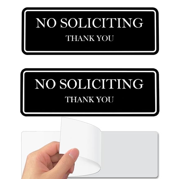 2 Pack No Soliciting Sign for House, Strong Self-Adhesive No Solicitation Signs, 7.9"x2.8" Thick Acrylic, Weatherproof and Sturdy Sign for Front Door, Home, Office, Wall, Keep Solicitors Away