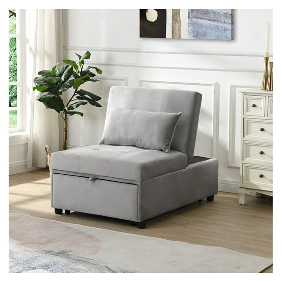 Folding Ottoman Sofa Bed Gray - Multifunctional Convertible Sleeper Chair for Small Spaces, Living Room, Dorm, Office