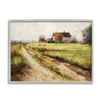 Stupell Industries Country Path to Barn Landscape Painting Gray Framed Art Print Wall Art, 14 x 11