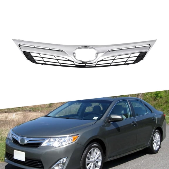 ONEPI Front Grill Chrome W/ Black Insert Compatible with Toyota Camry 2012 2013 2014 Models, No Emblem
