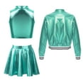 thumbnail image 2 of TiaoBug 3Pcs Girls Metallic Hip Hop Jazz Dance Performance Outfits Shiny Crop Top Bomber Jacket Skirt Set Lake Blue 10, 2 of 5