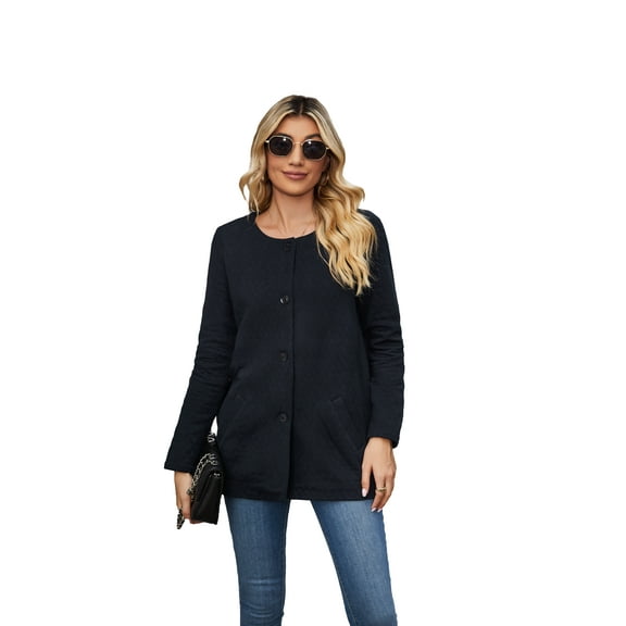 Richie House Womens Long Full-Button Thin Quilted Basic Warm Jacket ARH2016-A-S