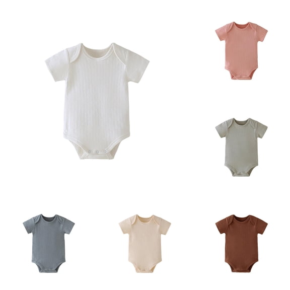 MEZZALL Child Boys Bodysuits Breathable Soft Short Sleeve Envelope Neck Baby Romper Solid Color Crew Neck Trendy Onesies