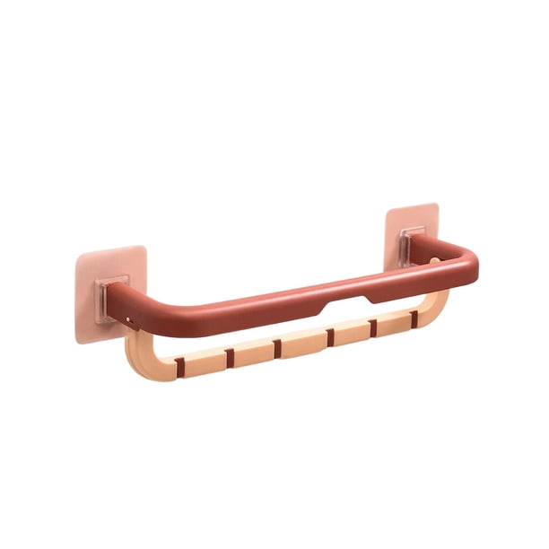 Naiovety Toallero montado en la pared de plástico para baño, cocina, barra de almacenamiento, organizador de oficina plegable, accesorios de Accesorios de baño Rosado