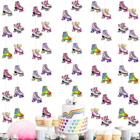 Kreatwow Roller Skating Party Supply Roller Skating Banner Hanging Garland Skating Party Decor 80s 90s Roller Theme Decor Let's Roll Hanging Supply for Retro Hip Hop Party Girls' Birthday Baby Shower
