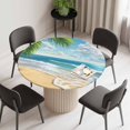 thumbnail image 2 of Summer Beach Round Fitted Tablecloth with Elastic Edge, Waterproof Table Cloth Table Cover for 55"-60" Tables, Coastal Ocean Tropical Palm Trees Tablecloths for Dining Picnic Indoor Outdoor, 2 of 9