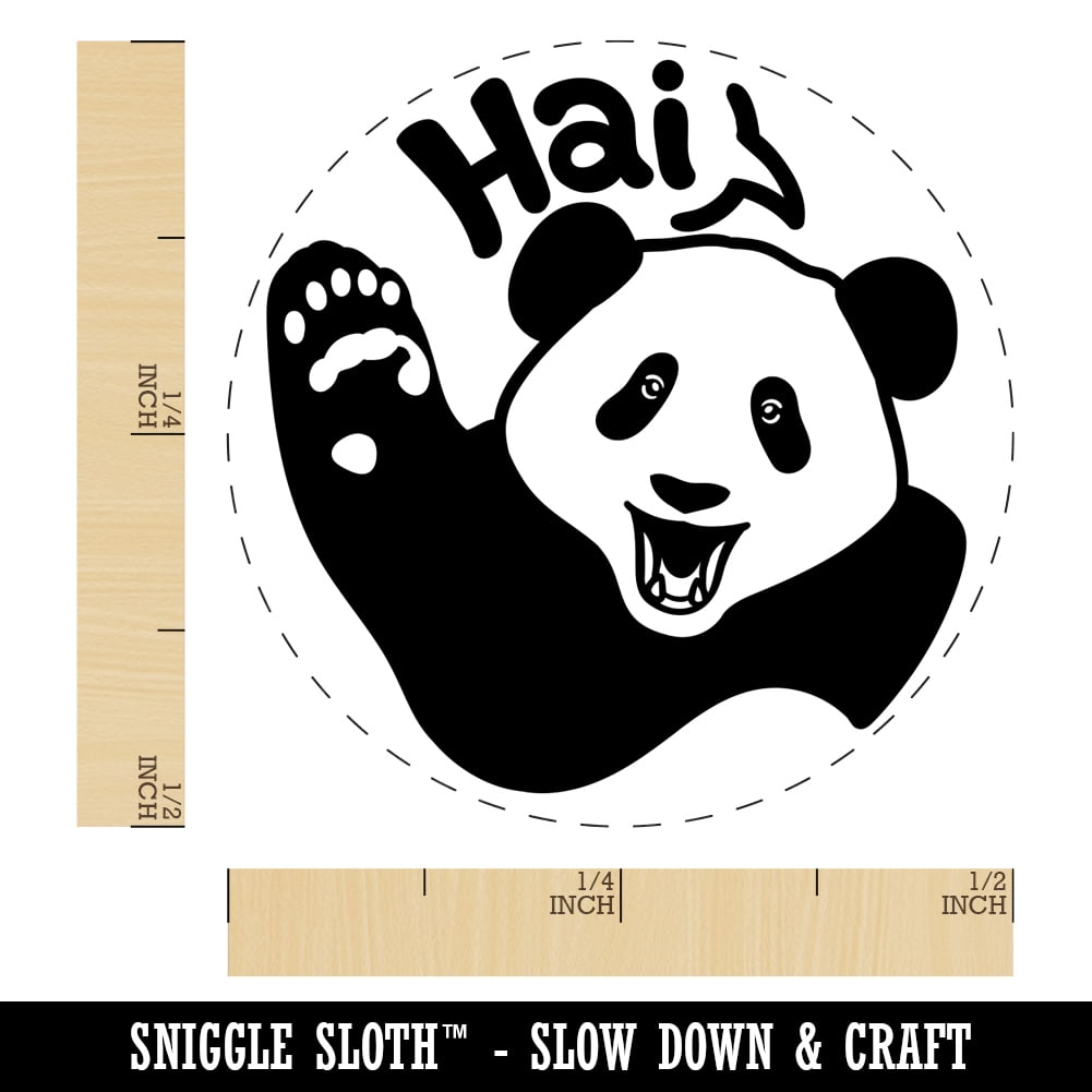 Waving Panda Saying Hai Self-Inking Rubber Stamp Ink Stamper - Blue Ink - Mini 1/2 Inch