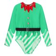 thumbnail image 4 of TiaoBug Kids Girls Candy Cane Costume Stripes Santa Helper Leotard Gymnastics Dance Bodysuit Green 8, 4 of 6