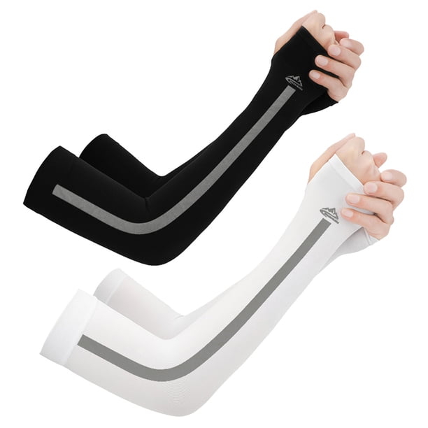 4 unidades (2 pares) de fundas protectoras solares con protección UV para brazos, mangas refrescantes para hombres y mujeres que practican ciclismo al aire libre (negro y blanco)