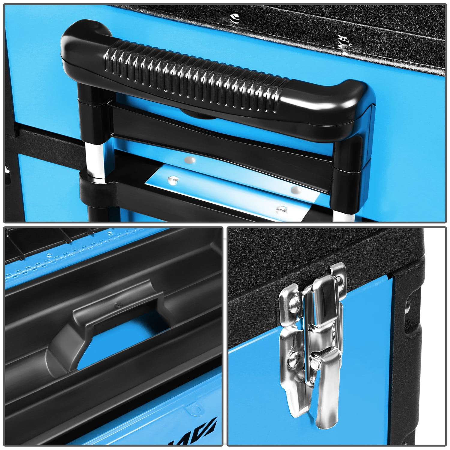 DNA Motoring TOOLS-00224 19.5" W X 28.5" H X 12" D 3-Tier Stackable Extendable Handle Trolley Tool Box Blue