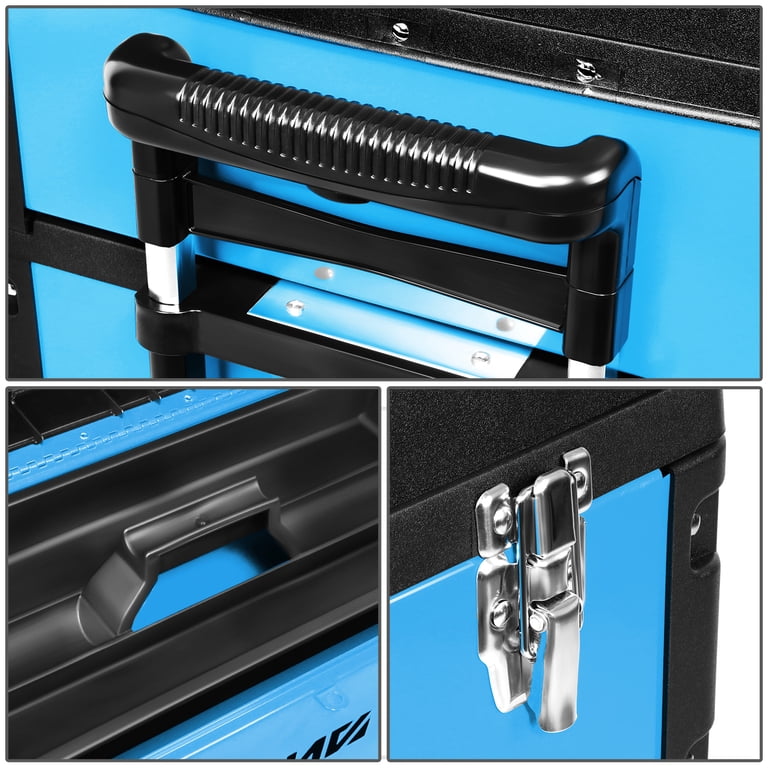 DNA Motoring 3-Tier Rolling Plastic Tool Box Storage, Heavy Duty