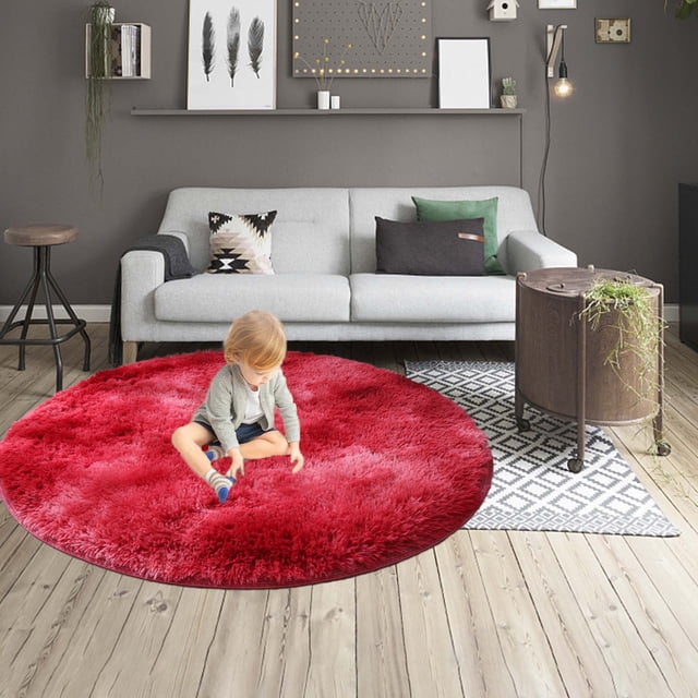Area Rug for Living Room, Shag Area Rug, Round Fluffier Rug - 3.6Ins Round, Shag Throw Rug,Non-Shedding & Easy Care, Ideal for High Traffic Areas in Living Room, Bedroom, 1.5In Thickness