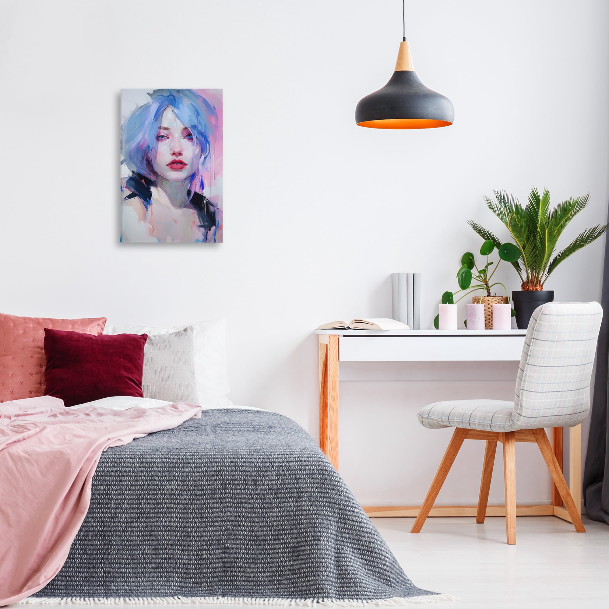 Stupell Industries Blue Haired Woman Visage Novelty Painting Gallery Wrapped Canvas Art Print Wall Art, 16 x 24