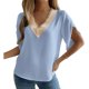 thumbnail image 1 of Blusa con manga de pétalo Top Guipur Encaje Cuello en V Blusa de manga corta con pétalos para verano Primavera Azul M, 1 of 8