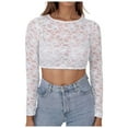 thumbnail image 6 of Ounisa Womens Lace Floral Tops Long Sleeve Mesh Round Neck Shirts Floral Blouses Top, 6 of 8