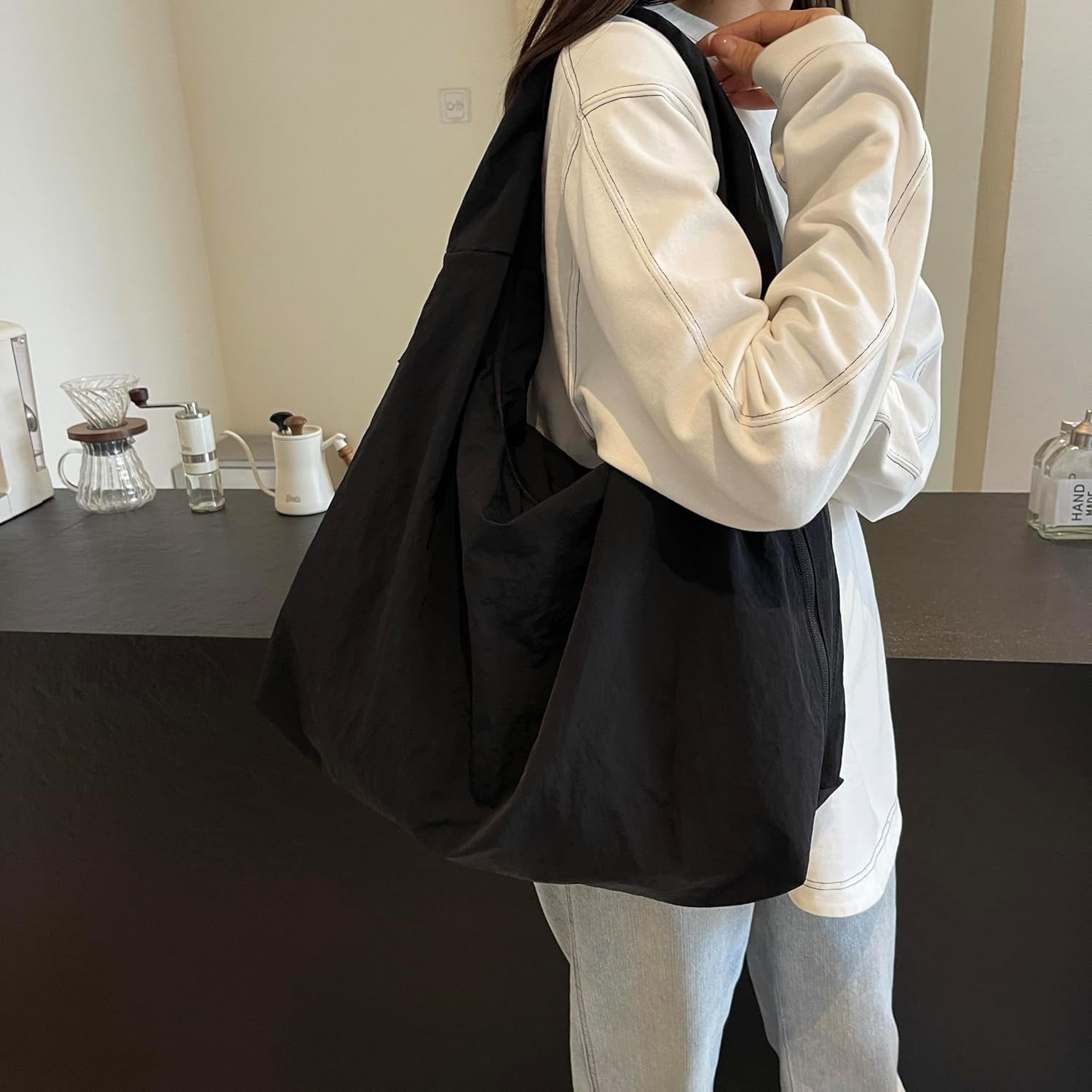 Women's Loose Hobo Multi Pockets Nylon Handbag Pure Colour Draped Hobo Bags Bags Large Shoulder Bag