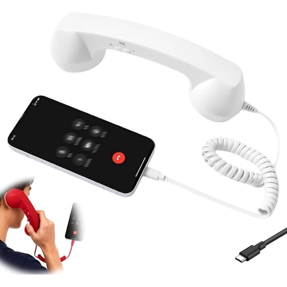 Retro Phone Handset, 2026 New Retro Phone Handset for Smartphone, Type-C Retro Telephone Wired Handsets Style Landline Handle Receiver for Cell Mobile Video Conferences, Calls (White)