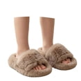 thumbnail image 4 of ZHOGXU Kids Girls Fuzzy Slippers Open Toe Soft Sole Warm Indoor House Shoes Cozy Lightweight Footwear,Khaki,10-10.5 Years, 4 of 6