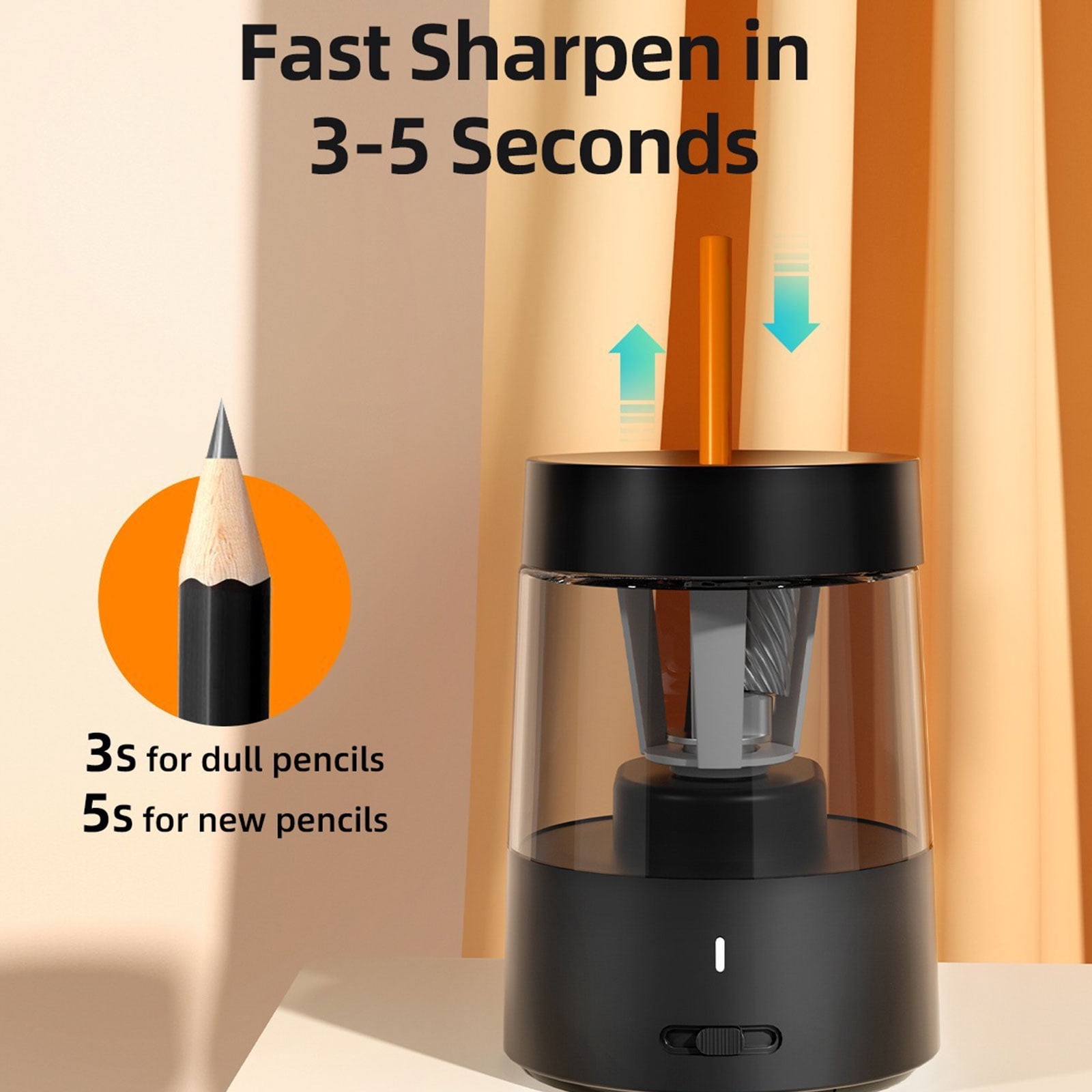 Cordless Pencil Sharpener With Large Shavings Container 3 Adjustable Tip Settings Perfect For Artists Students And Teachers