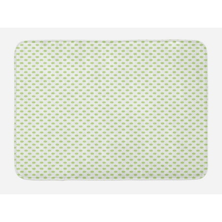 Vintage Bath Light - Green Bath Mat, Vintage Old Fashioned Pattern with Green Colored Polka Dots Classical Print, Non-Slip Plush Mat Bathroom Kitchen Laundry Room Decor, 29.5 X 17.5 Inches, Pale Green and White, Ambesonne